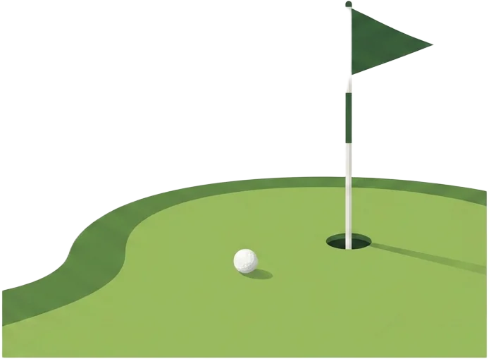 Daily Holes original artwork of a golf ball and flag beside a beach.
